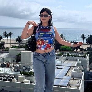 Women's Sleeveless Graphic Top - Blue and Red